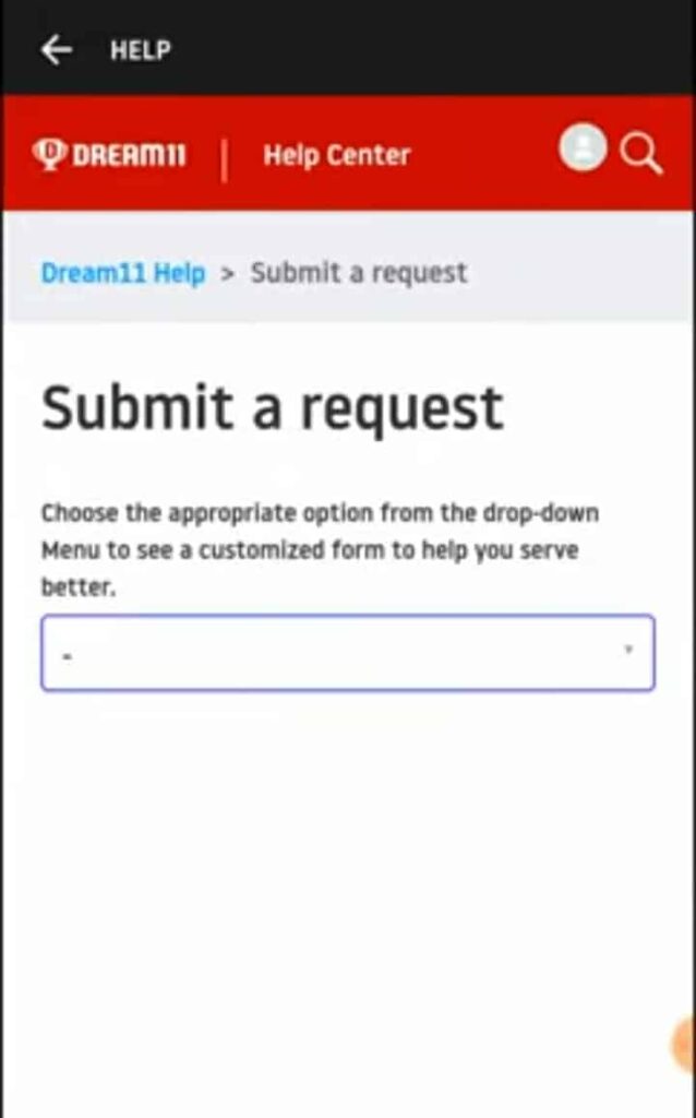Dream11 Submit a Request Page